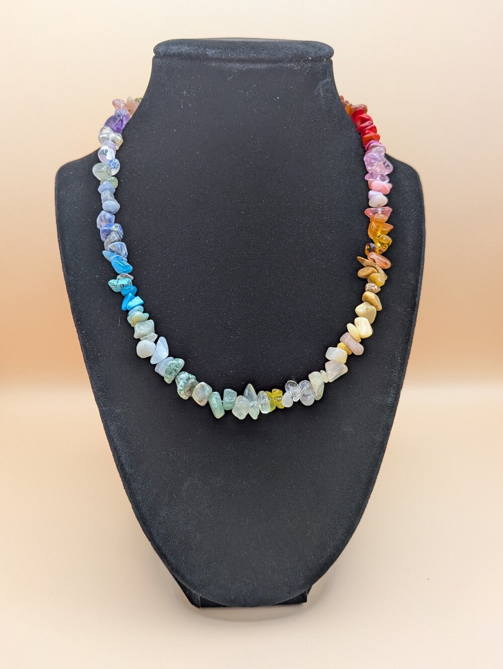 Handmade One Of A Kind Multi-Color Chip Stone Bead Rainbow Necklace